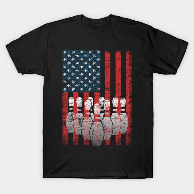 Vintage American Flag Bowling Pin Classic Bowler T-shirt T-Shirt by TeeCreations